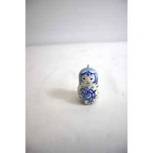 Hand Painted Nesting Dolls Ornament Blue White Floral Red Yellow Polka Dot